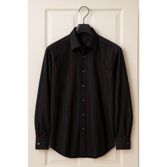 BUGATCHI UOMO Men’s Button Front Long Sleeve Striped Shirt Size‎ M Medium Cotton - Picture 1 of 7